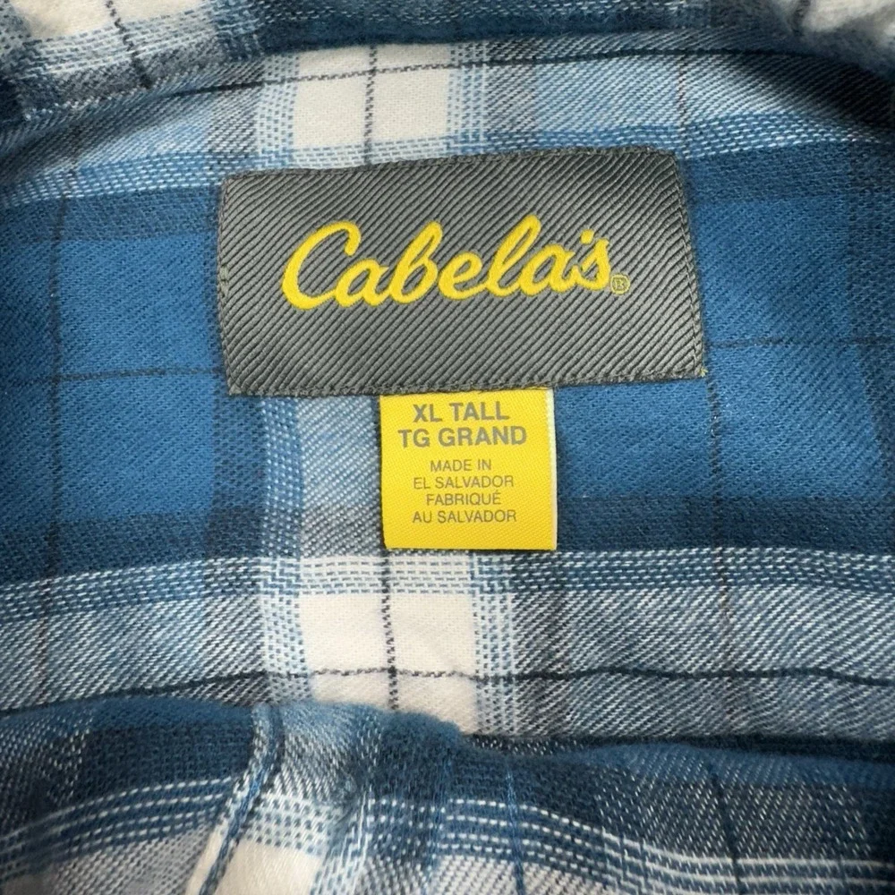 Cabela's‎ Men's XLT Blue Plaid Flannel Shirt Long Sleeve Button‑Down #906217